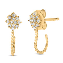 将图片加载到图库查看器，14K Yellow Gold Plated .925 Sterling Silver 1/10 Cttw Diamond Floral Cluster and Beaded Hoop Stud Earrings (H-I Color, I1-I2 Clarity)
