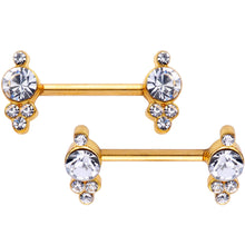 Load image into Gallery viewer, 14G 9/16 Clear Gem Gold Tone Circles Barbell Nipple Ring Set

