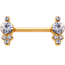 Load image into Gallery viewer, 14G 9/16 Clear Gem Gold Tone Circles Barbell Nipple Ring Set
