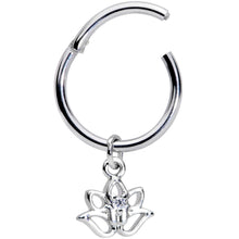 将图片加载到图库查看器，16G 3/8 Clear CZ Gem Lotus Flower Dangle Hinged Segment Ring

