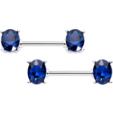Load image into Gallery viewer, 14G 9/16 Blue Gem Midnight Glamour Barbell Nipple Ring Set
