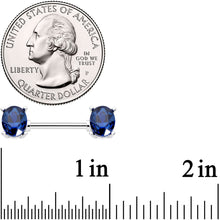 Load image into Gallery viewer, 14G 9/16 Blue Gem Midnight Glamour Barbell Nipple Ring Set
