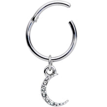 将图片加载到图库查看器，16G 3/8 Clear Gem Sliver of Moon Dangle Hinged Segment Ring

