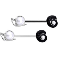 将图片加载到图库查看器，14G 9/16 Clear Gem White Orb Snail Shell Barbell Nipple Ring Set
