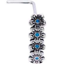 Load image into Gallery viewer, 20G Blue Flowers Faux Hoop L Shaped Nose Ring
