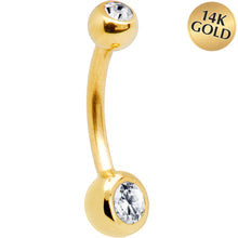 Load image into Gallery viewer, 16G Solid 14K Yellow Gold Double Gem Cubic Zirconia Belly Ring
