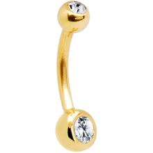 Load image into Gallery viewer, 16G Solid 14K Yellow Gold Double Gem Cubic Zirconia Belly Ring
