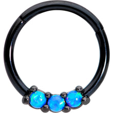 将图片加载到图库查看器，16G 3/8 Blue Synthetic Opal Black Hinged Segment Ring
