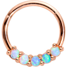 Load image into Gallery viewer, 16G 3/8 Synthetic Opal Rose Gold Tone Hinged Segment Ring
