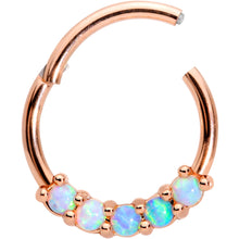 Load image into Gallery viewer, 16G 3/8 Synthetic Opal Rose Gold Tone Hinged Segment Ring
