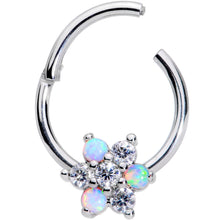 Load image into Gallery viewer, 16G 3/8 White Synthetic Opal Snow Star Hinged Segment Ring

