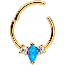 Load image into Gallery viewer, 16G 3/8 Blue Synthetic Opal Glamour Gold Tone Hinged Segment Ring
