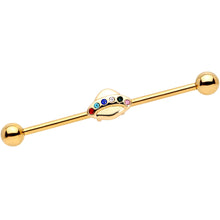 Load image into Gallery viewer, 14G Multicolor Gem Gold Tone UFO Industrial Barbell 38mm
