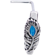 Load image into Gallery viewer, 20G 1/4 Southwest Blue Feather Faux Hoop L Shaped Nose Hoop
