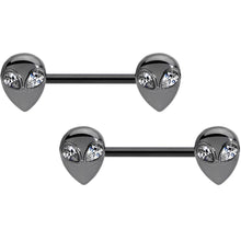 Load image into Gallery viewer, 14G 9/16 Clear Gem Black Alien Invader Barbell Nipple Ring Set
