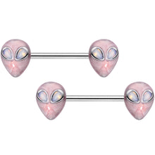 Load image into Gallery viewer, 14G 9/16 White Faux Opal Alien Invader Barbell Nipple Ring Set
