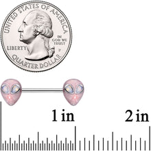Load image into Gallery viewer, 14G 9/16 White Faux Opal Alien Invader Barbell Nipple Ring Set
