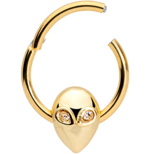 Load image into Gallery viewer, 16G 3/8 Clear Gem Gold Tone Alien Invader Hinged Segment Ring
