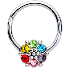 将图片加载到图库查看器，16G 3/8 Multicolor Gem Rainbow Flower Hinged Segment Ring
