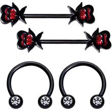 Load image into Gallery viewer, 14G Clear Gem Heart Black Horseshoe Barbell Nipple Ring  Set
