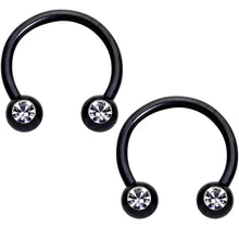 Load image into Gallery viewer, 14G Clear Gem Heart Black Horseshoe Barbell Nipple Ring  Set
