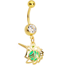 将图片加载到图库查看器，Clear Gem Gold Tone Glow Orb Unicorn Dangle Belly Ring
