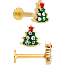 Load image into Gallery viewer, 16G 5/16 Gem Gold Tone Holiday Cartilage Tragus Earring Set of 3

