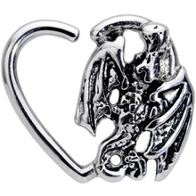 将图片加载到图库查看器，16G 3/8 Crouching Dragon Heart Shaped Left Ear Closure Ring
