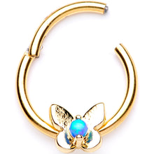 Load image into Gallery viewer, 16G 3/8 Blue Synthetic Opal Bashful Butterfly Hinged Segment Ring
