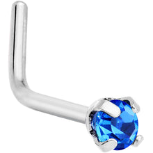 Load image into Gallery viewer, 20G 1/4 Blue CZ Gem L Shaped Nose Ring
