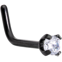 Load image into Gallery viewer, 20G 1/4 Clear CZ Gem Black L Shaped Nose Ring

