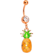 Load image into Gallery viewer, Clear Gem Rose Gold Tone Pineapple Dangle Belly Ring
