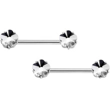 Load image into Gallery viewer, 14G 9/16 1/2 Clear Gem Flower Horseshoe Barbell Nipple Ring Set

