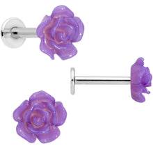 Load image into Gallery viewer, 16G 1/4 Purple Gem Rose Flower Labret Monroe Tragus Set of 4
