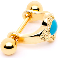 Load image into Gallery viewer, 16G 1/2 Faux Turquoise Gold Tone Flower Cartilage Cuff
