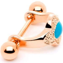 Load image into Gallery viewer, 16G 1/2 Faux Turquoise Rose Gold Tone Flower Cartilage Cuff
