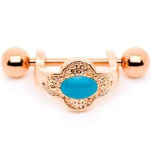Load image into Gallery viewer, 16G 1/2 Faux Turquoise Rose Gold Tone Flower Cartilage Cuff
