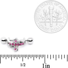 Load image into Gallery viewer, 16G 1/2 Pink Gem Cross Crown Cartilage Cuff
