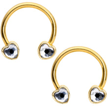 Load image into Gallery viewer, 14G 9/16 Clear Gem Gold Tone Heart Horseshoe Nipple Ring Set
