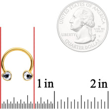 Load image into Gallery viewer, 14G 9/16 Clear Gem Gold Tone Heart Horseshoe Nipple Ring Set
