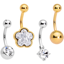 将图片加载到图库查看器，Clear Gem White Faux Druzy Gold Tone Flower Belly Ring Set of 4
