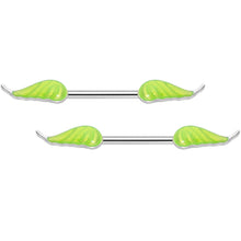 Load image into Gallery viewer, 14G 9/16 Glow in the Dark Green Leaf Barbell Nipple Rings
