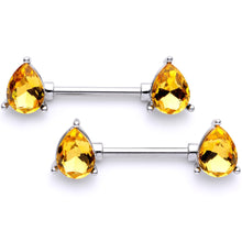 将图片加载到图库查看器，14G 9/16 Yellow Gem Teardrop Barbell Nipple Ring Set
