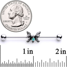 Load image into Gallery viewer, 14G Blue Faux Opal Butterfly Industrial Barbell 38mm
