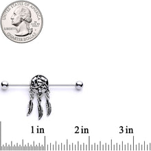 Load image into Gallery viewer, White Synthetic Opal Feather Dreamcatcher Industrial Barbell 38mm
