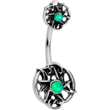 将图片加载到图库查看器，Green Synthetic Opal Moon Pentagram Double Mount Belly Ring
