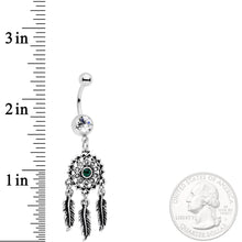 Load image into Gallery viewer, Clear Green Gem Floral Dreamcatcher Dangle Belly Ring
