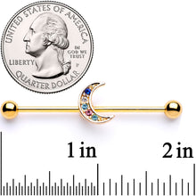 Load image into Gallery viewer, 14G Multicolor Gem Gold Tone Moon Industrial Barbell 38mm
