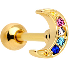 Load image into Gallery viewer, 16G 1/4 Multicolor Gem Gold Tone Moon Cartilage Tragus Earring
