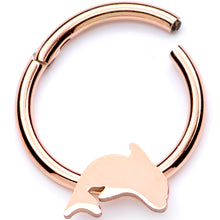 将图片加载到图库查看器，16G 3/8 Rose Gold Leaping Dolphin Hinged Segment Ring
